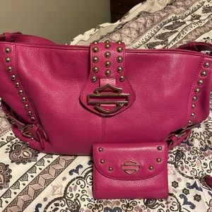 Harley Davidson pink leather purse and wallet